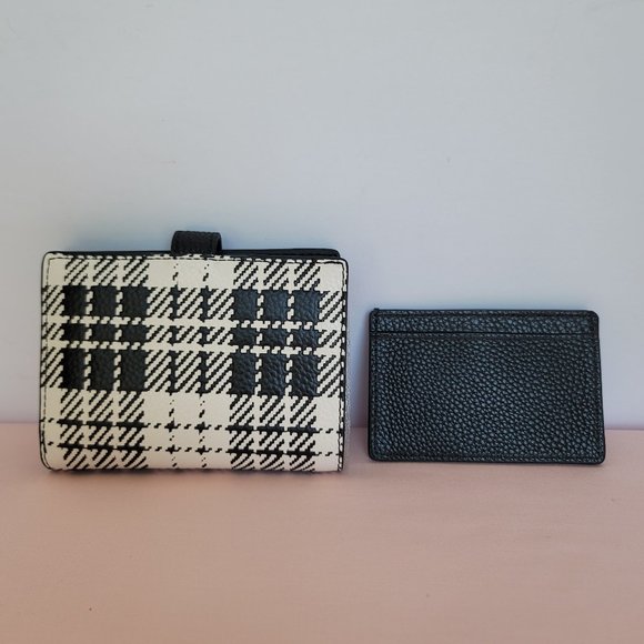 KATE SPADE Hudson SMALL Posh Plaid Embossed Pebbled Leather Bifold Wallet-Black⭐ - Picture 7 of 15